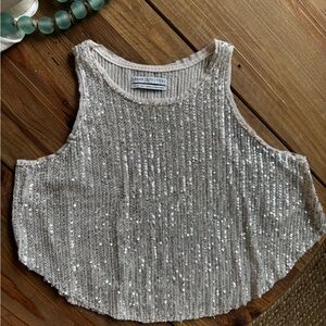Urban Outfitters Silver Sequin Ribbed Cropped Tank